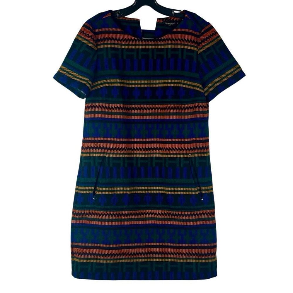 Color Block Colorful Geometric Short Sleeve Mini Dress Medium